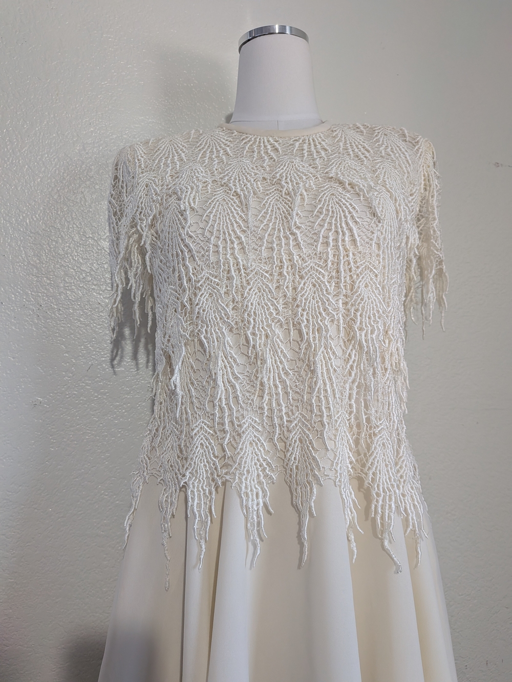 Night Way Collections Cream Lace Dress with Embroidery Fringe Details 10 Petite - Picture 2 of 10